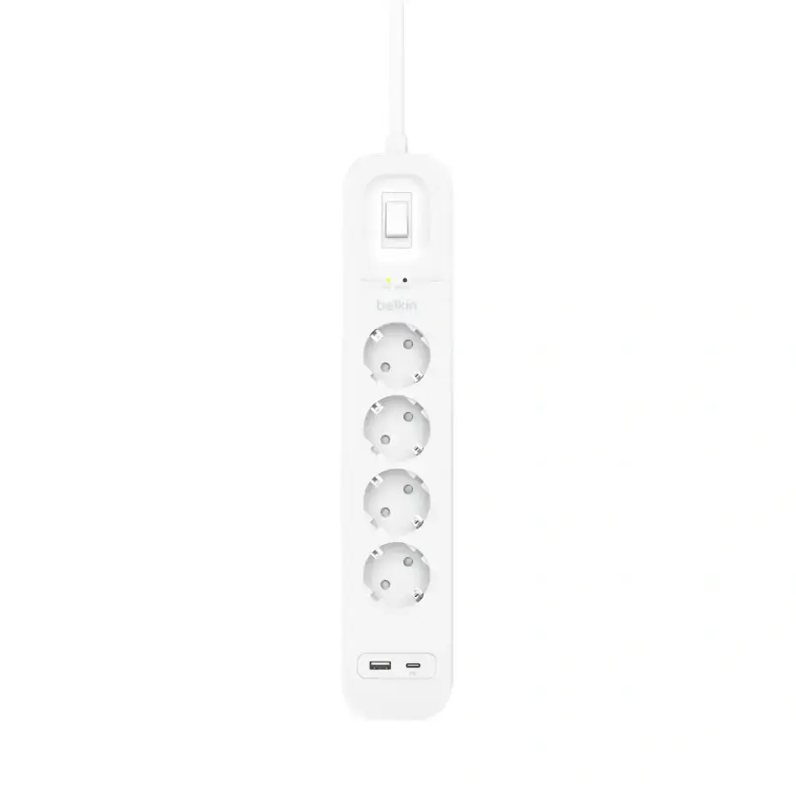 Мережевий фільтр-подовжувач Belkin 4-Outlet Surge Protector 2m, 4 розетки, 1xUSB-А, 1xUSB-C (SRB001vf2M)