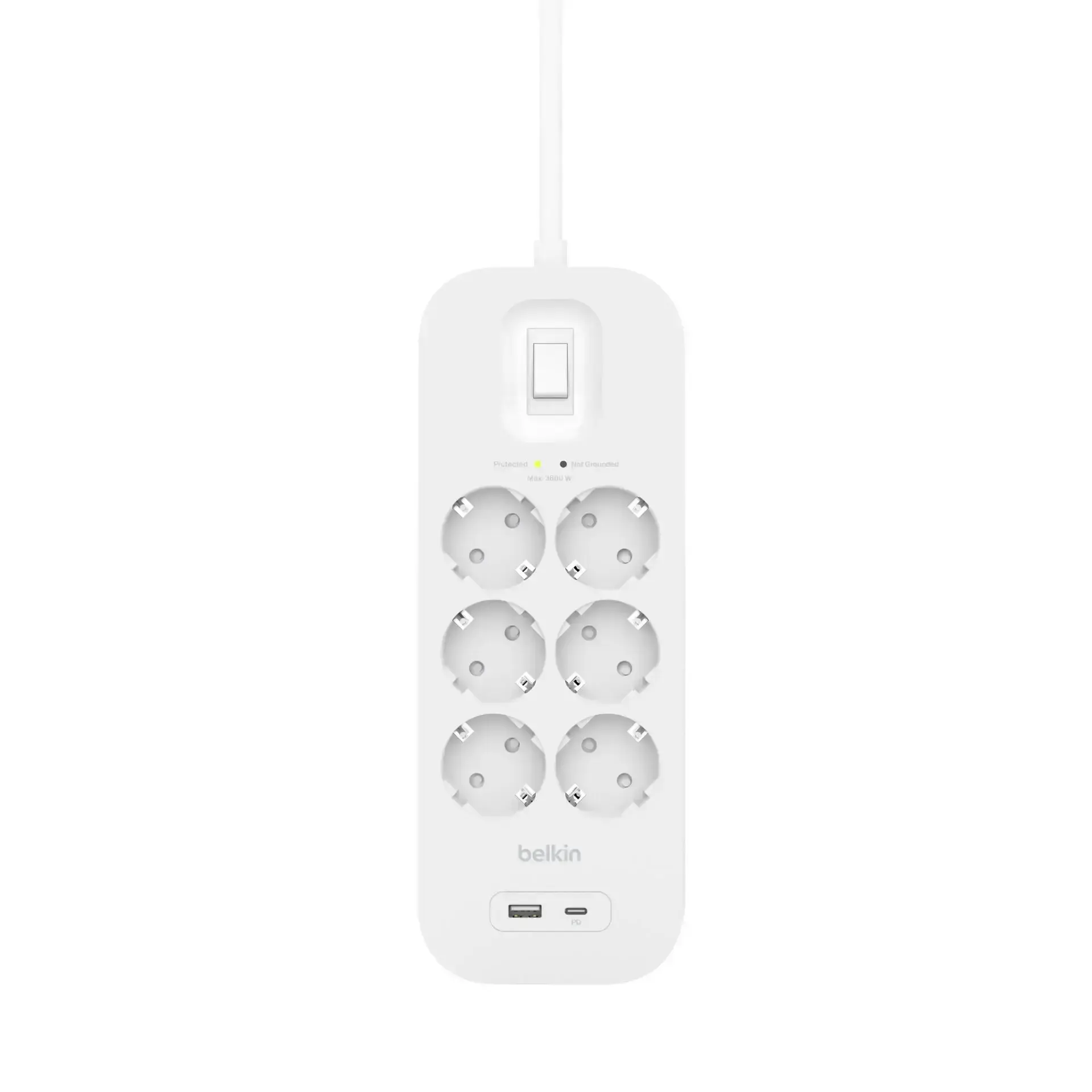 Сетевой фильтр-удлинитель Belkin 6-Outlet Surge Protector 2m, 6 розеток, 1xUSB-А, 1xUSB-C (SRB002vf2M)