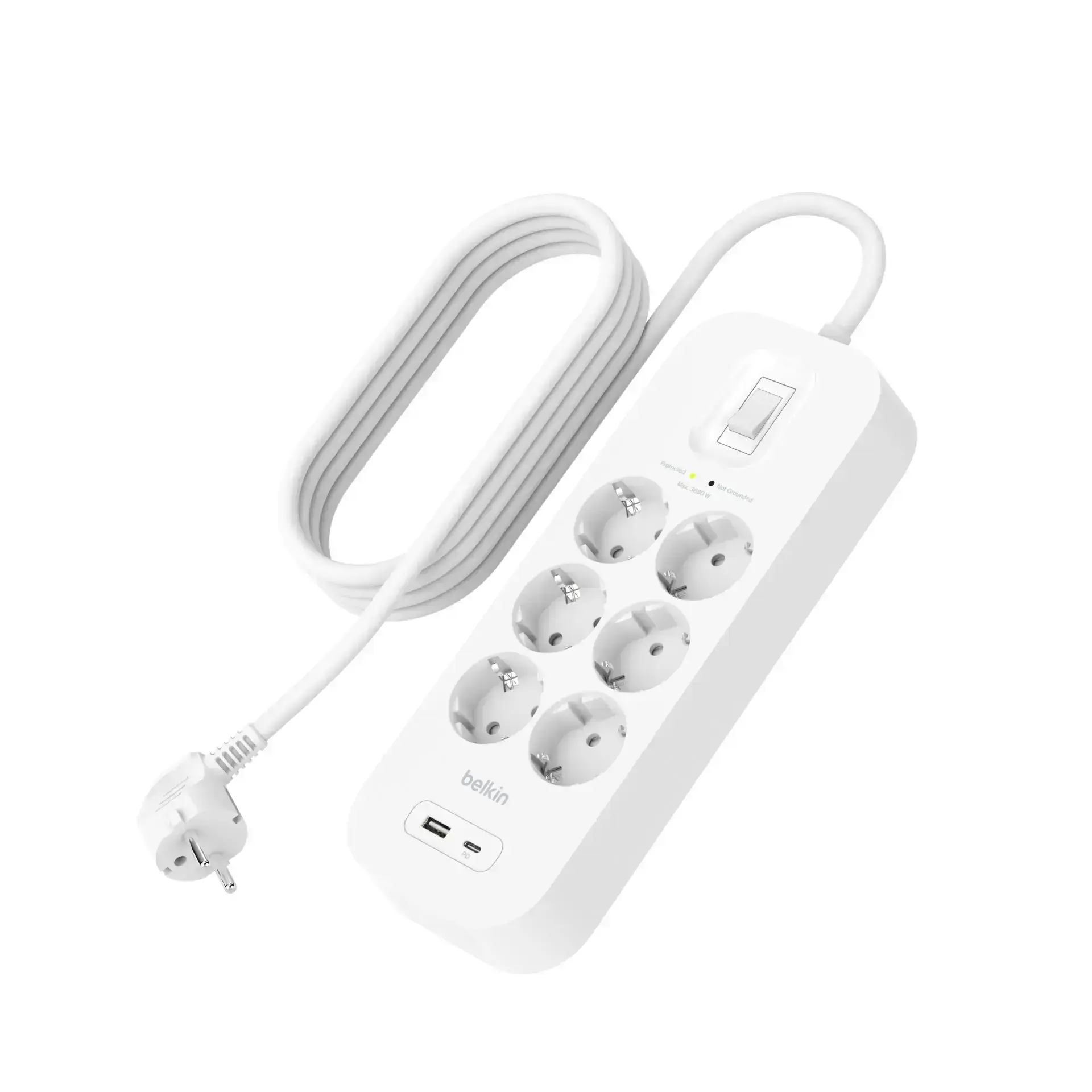 Сетевой фильтр-удлинитель Belkin 6-Outlet Surge Protector 2m, 6 розеток, 1xUSB-А, 1xUSB-C (SRB002vf2M)