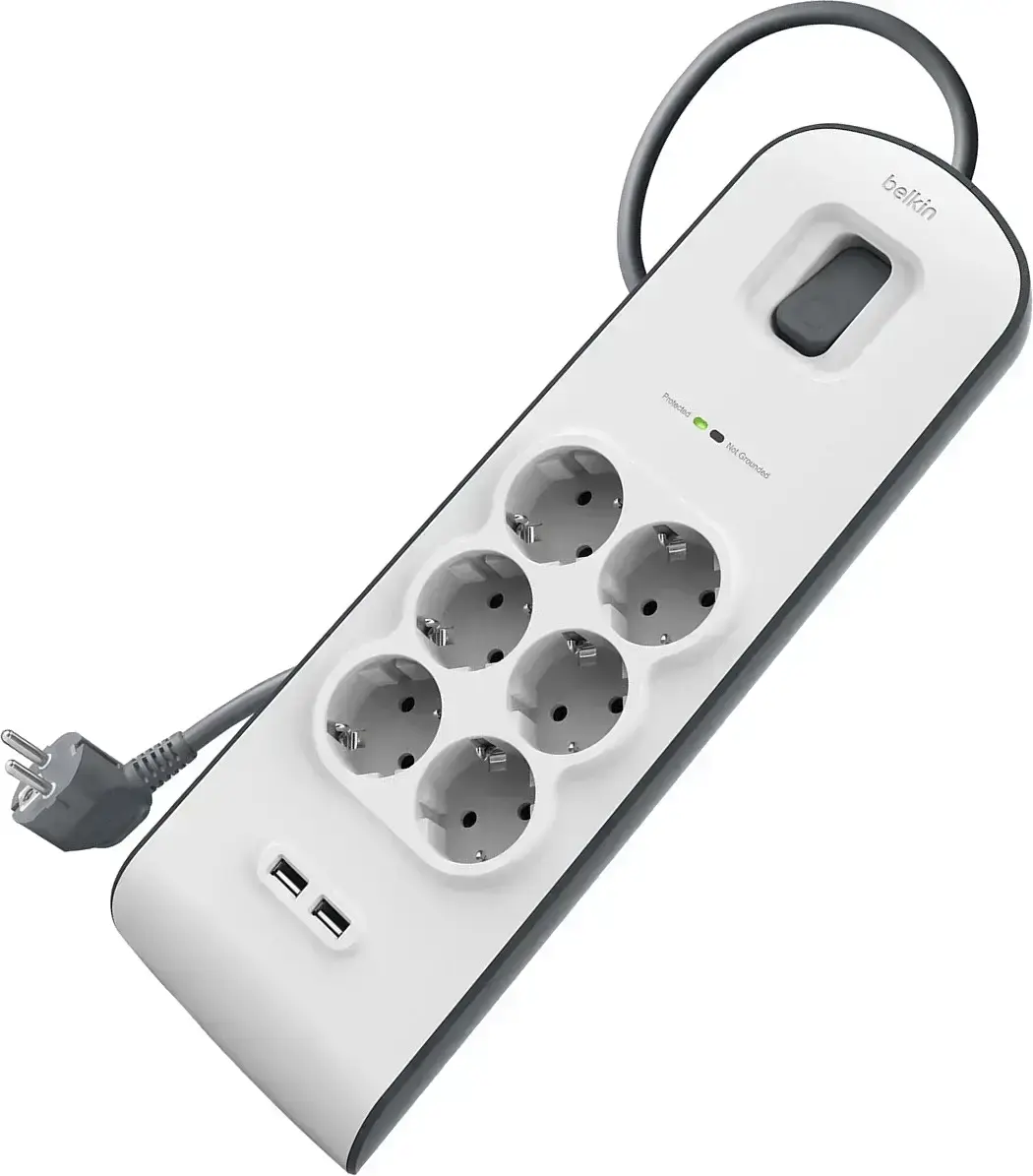 Сетевой фильтр-удлинитель Belkin 6-Outlet Surge Protector 2m, 6 розеток, 2xUSB 2.4A (BSV604vf2M)