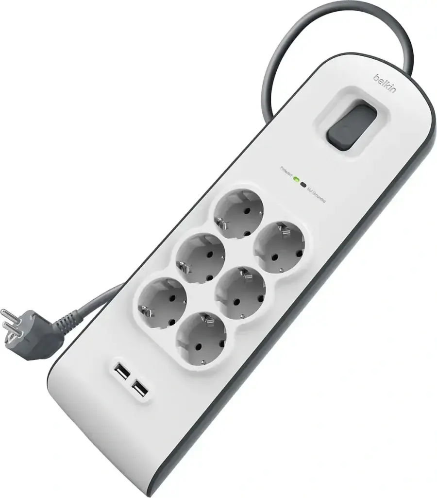 Мережевий фільтр-подовжувач Belkin 6-Outlet Surge Protector 2m, 6 розеток, 2xUSB 2.4A (BSV604vf2M)