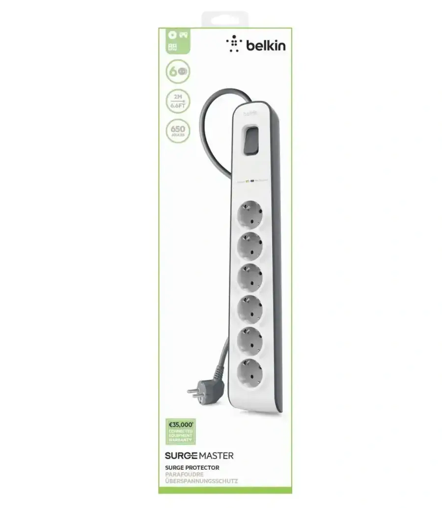 Мережевий фільтр-подовжувач Belkin 6-Outlet Surge Protector 2m, 6 розеток (BSV603vf2M)