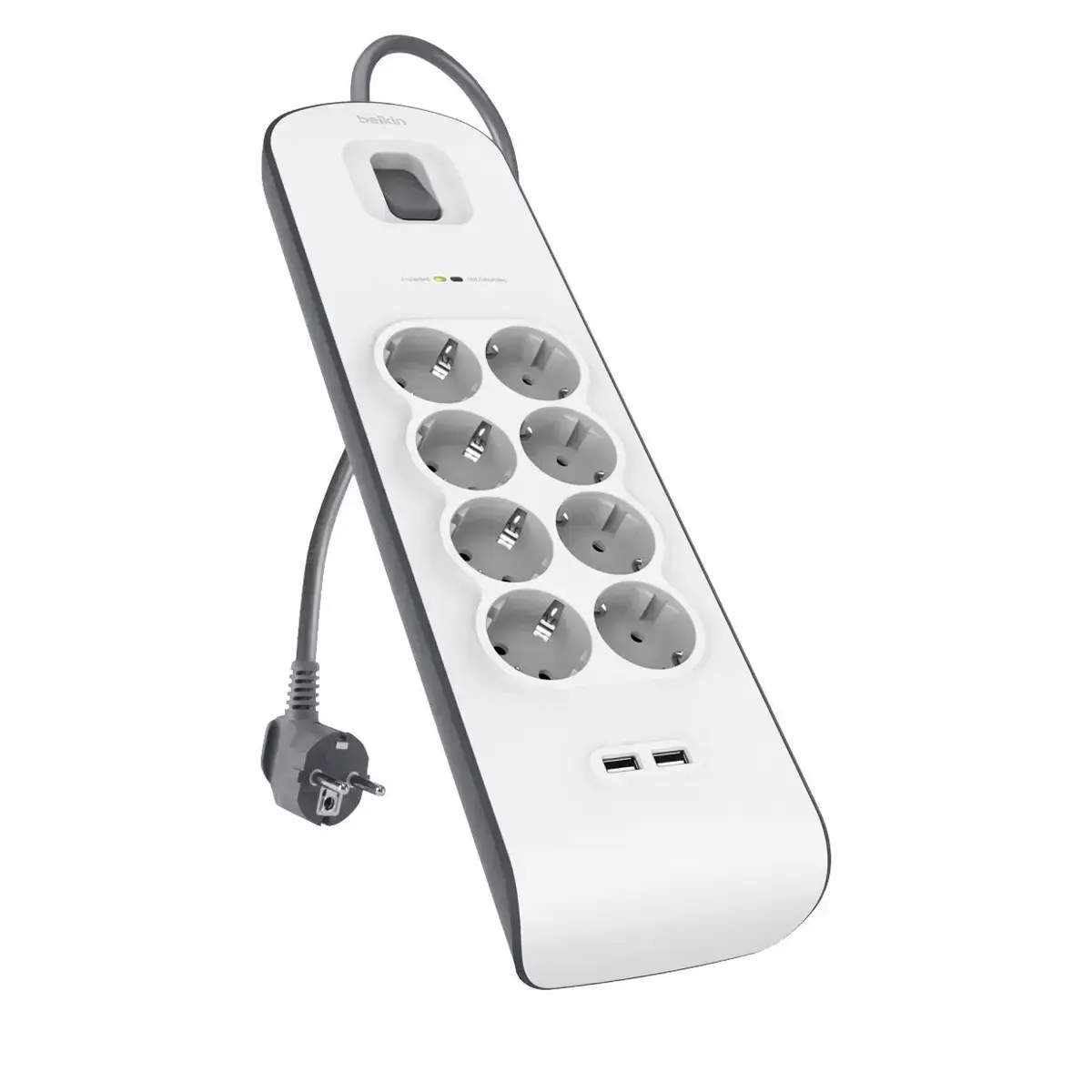 Сетевой фильтр-удлинитель Belkin 8-Outlet Surge Protector 2m, 8 розеток, 2xUSB 2.4A (BSV804vf2M)