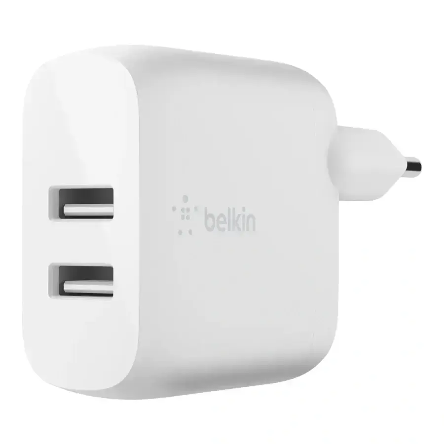 Мережевий зарядний пристрій з кабелем Belkin BoostCharge Dual USB-A Wall Charger 24W + USB-A to USB-C cable (WCE001VF1MWH)
