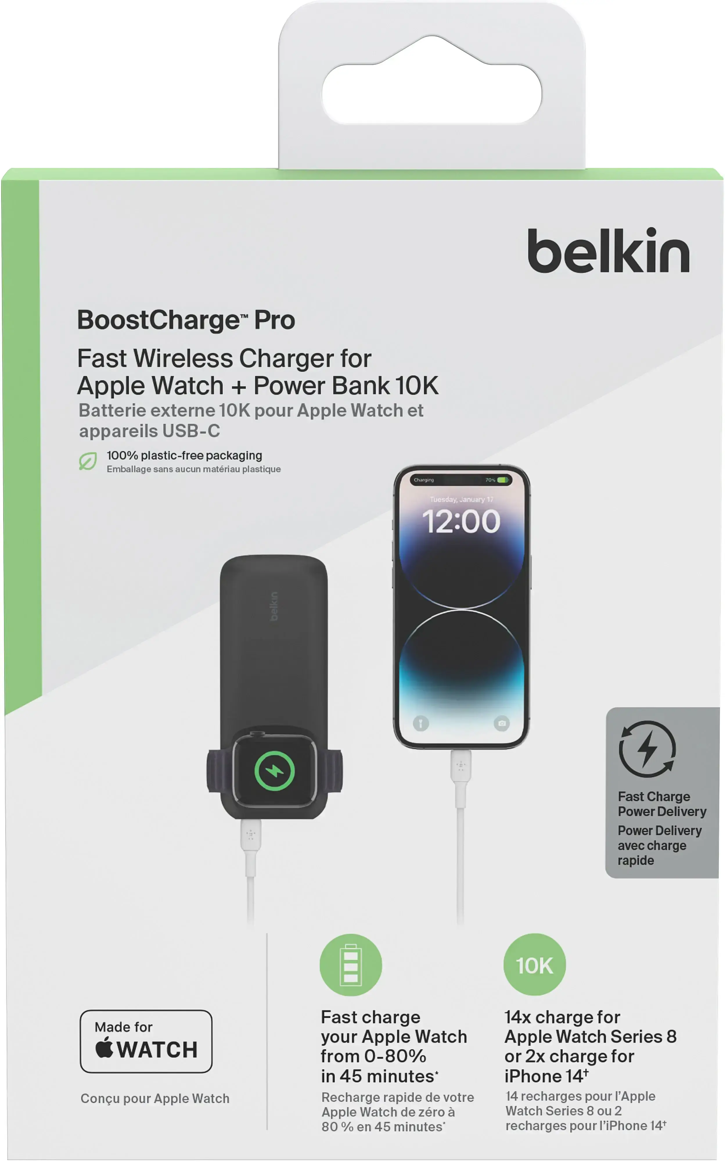 Внешний аккумулятор (павербанк) Belkin BoostCharge Pro Fast Wireless Charger for Apple Watch + Power Bank 10000mAh 20W - Black (BPD005btBK)