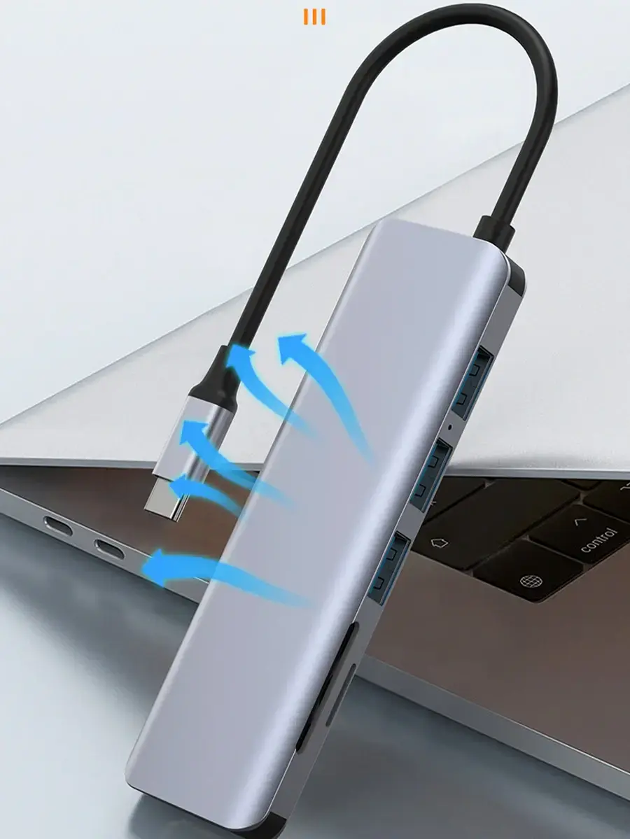 Адаптер WIWU [731HC] Alpha 7in1 Type-C to 3xUSB3.0+HDMI+SD/Micro SD+PD 100W