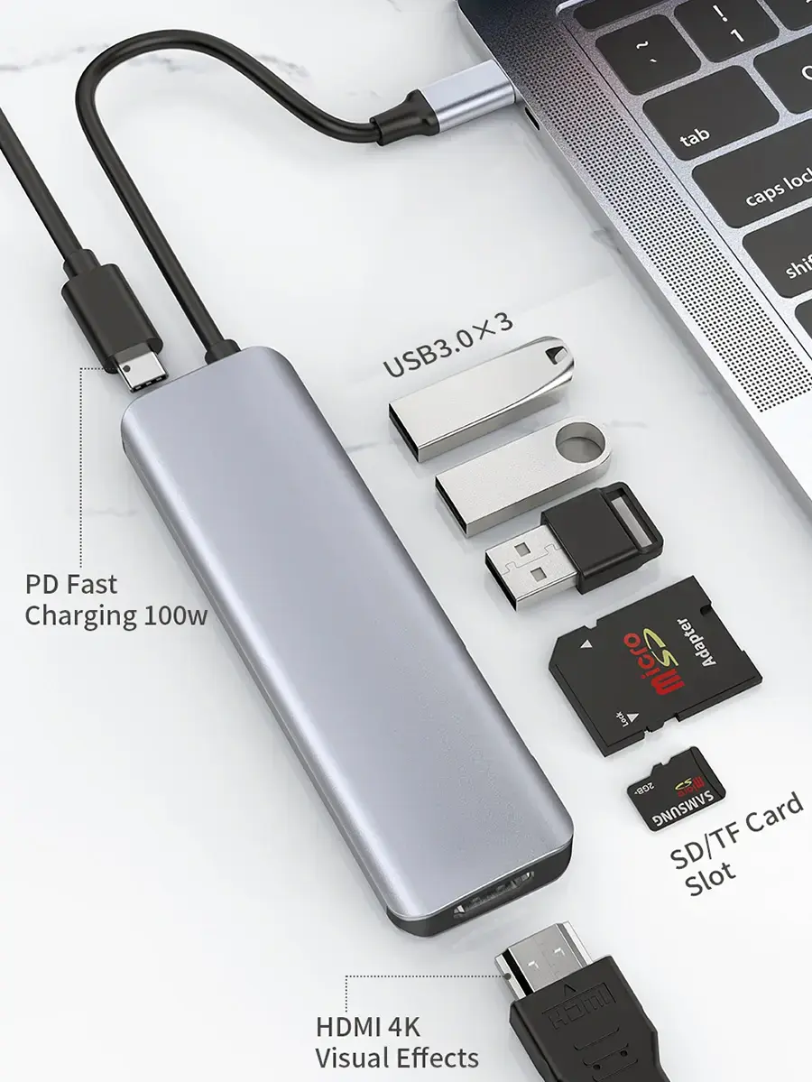 Адаптер WIWU [731HC] Alpha 7in1 Type-C to 3xUSB3.0+HDMI+SD/Micro SD+PD 100W