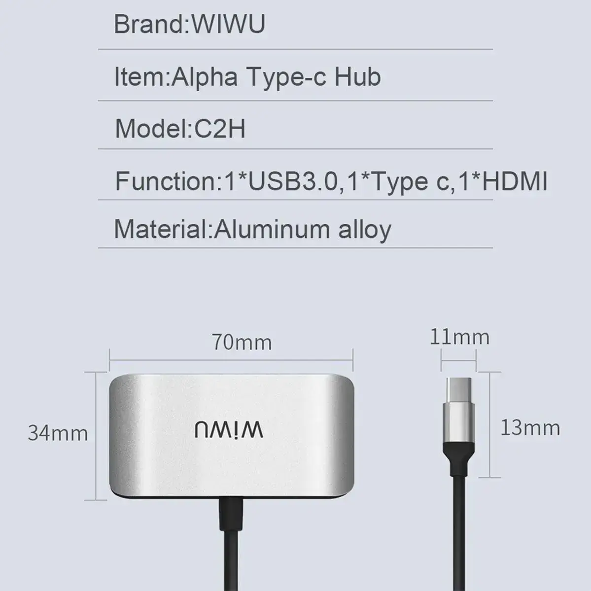 Адаптер WIWU [C2H] Alpha 3in1 Type-C to USB3.0+USB-C+HDMI