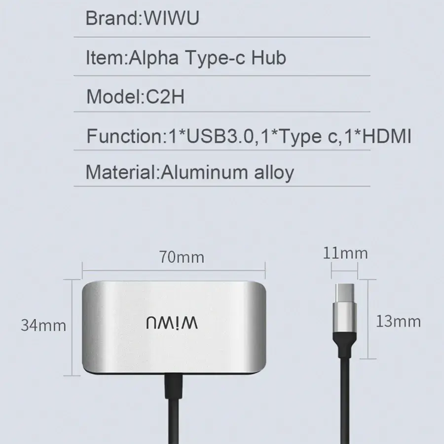 Адаптер WIWU [C2H] Alpha 3in1 Type-C to USB3.0+USB-C+HDMI
