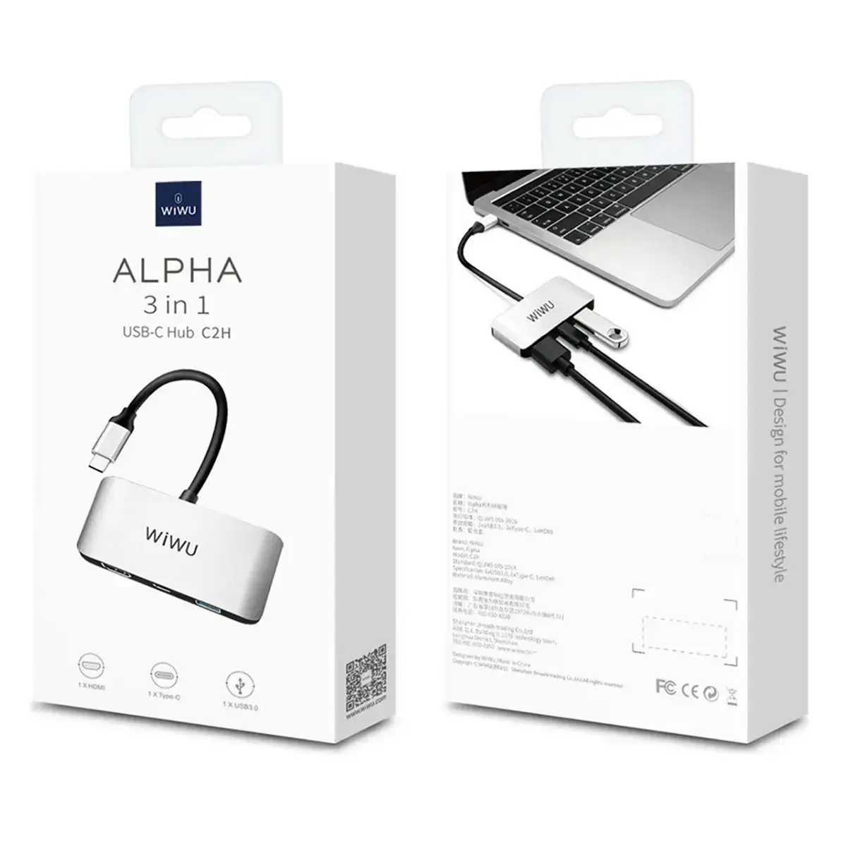 Адаптер WIWU [C2H] Alpha 3in1 Type-C to USB3.0+USB-C+HDMI