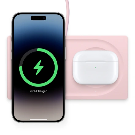 Бездротова зарядна панель Belkin BoostCharge Pro 2-in-1 Wireless Charging Pad with Official MagSafe Charging 15W - Pink (WIZ019ttPK-APL, HR1D2)