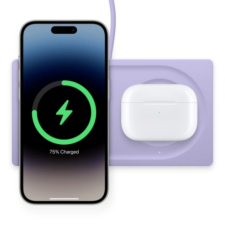 Беспроводная зарядная панель Belkin BoostCharge Pro 2-in-1 Wireless Charging Pad with Official MagSafe Charging 15W - Purple (WIZ019ttLV-APL, HR1G2)