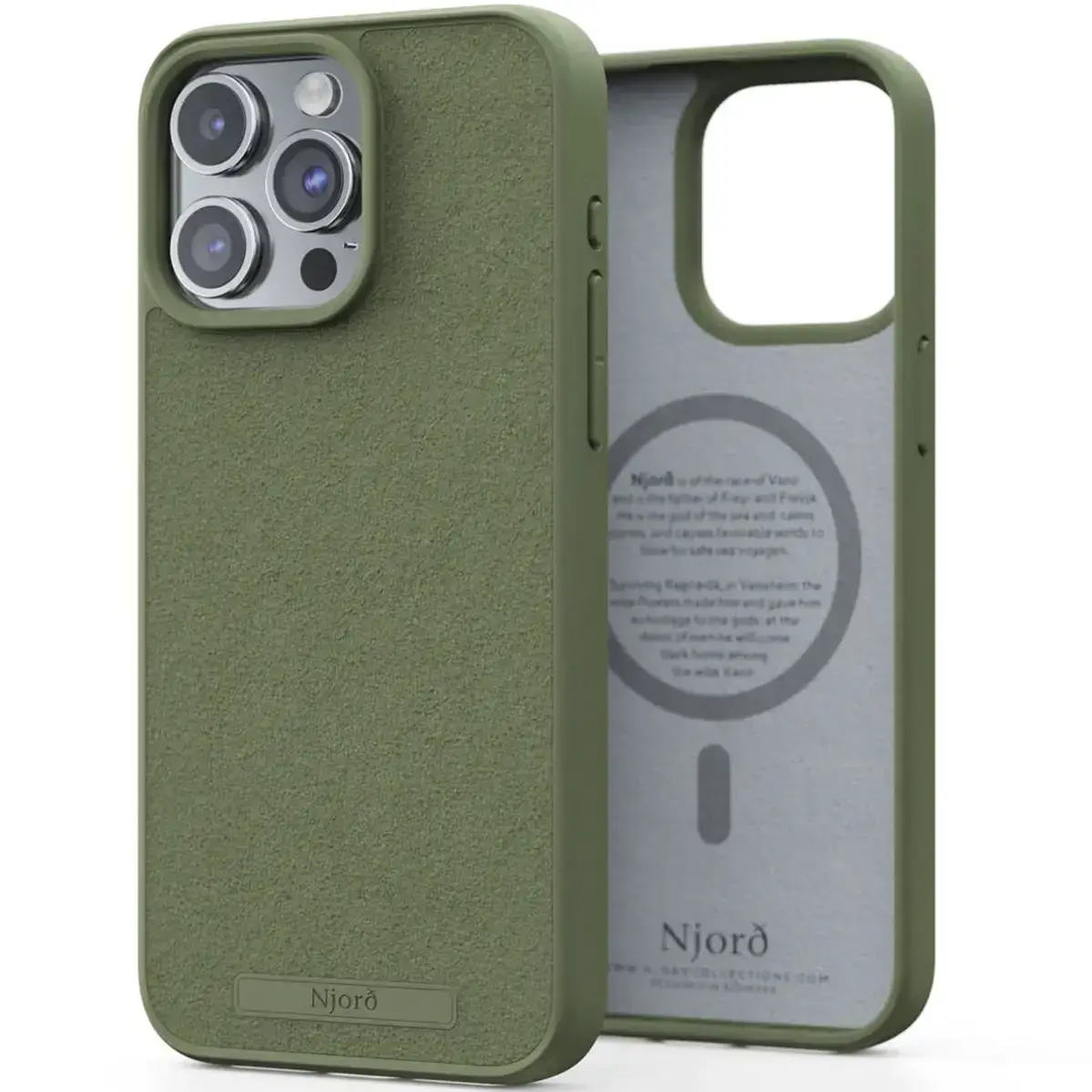 Чехол Njord Suede MagSafe Case for iPhone 15 Pro Max - Olive (NA54SU06)