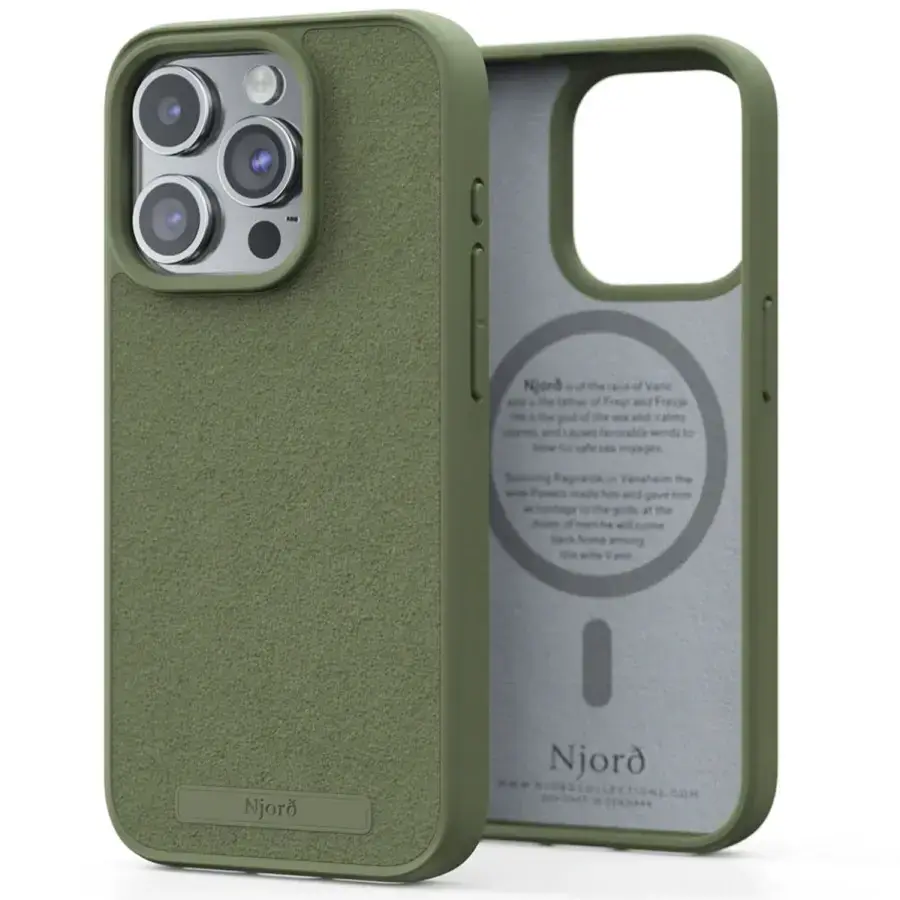 Чехол Njord Suede MagSafe Case for iPhone 15 Pro - Olive (NA53SU06)
