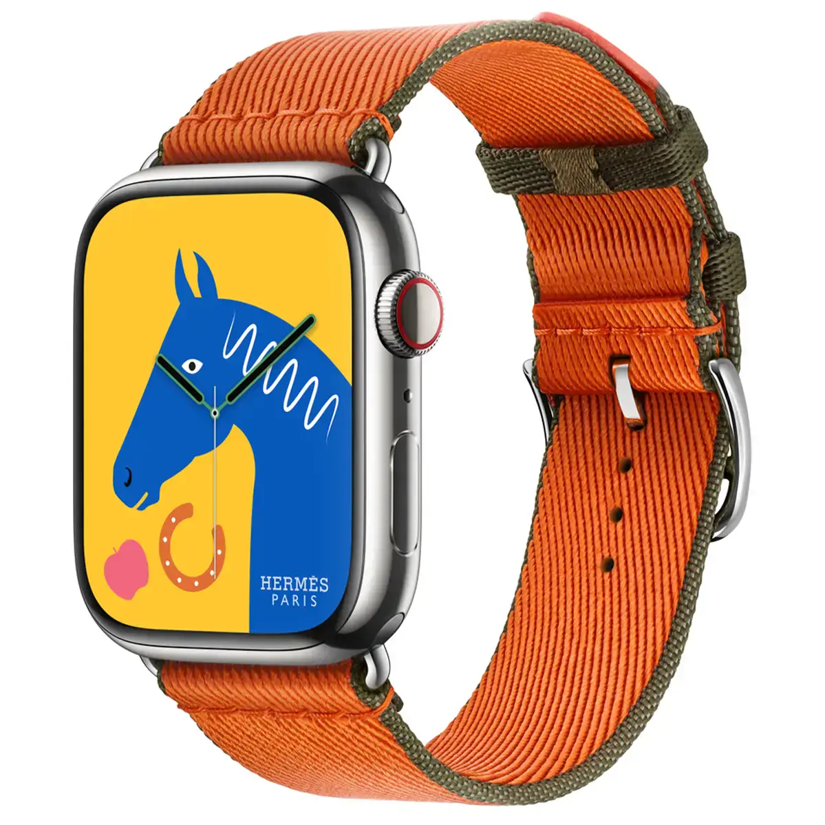 Ремінець Apple Watch Hermès 42/44/45/49mm Orange/Kaki Twill Jump Single Tour (MTHK3)