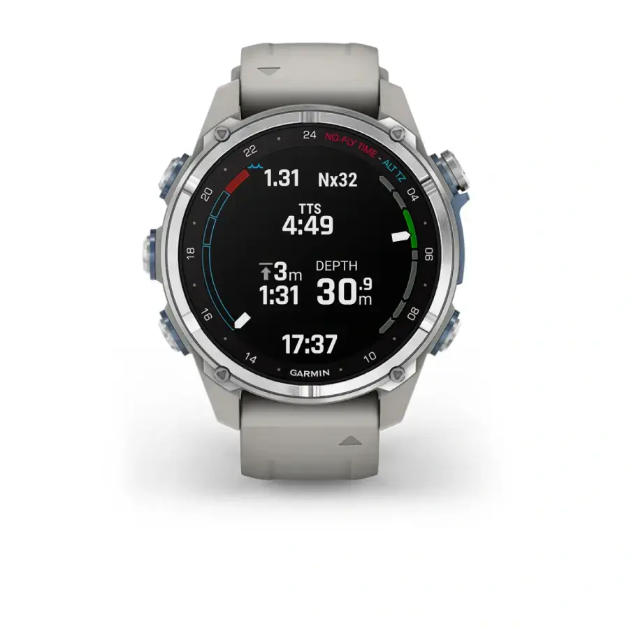Смарт-годинник Garmin Descen Mk3 – 43 mm Stainless Steel with Fog Gray Silicone Band (010-02753-03/04)
