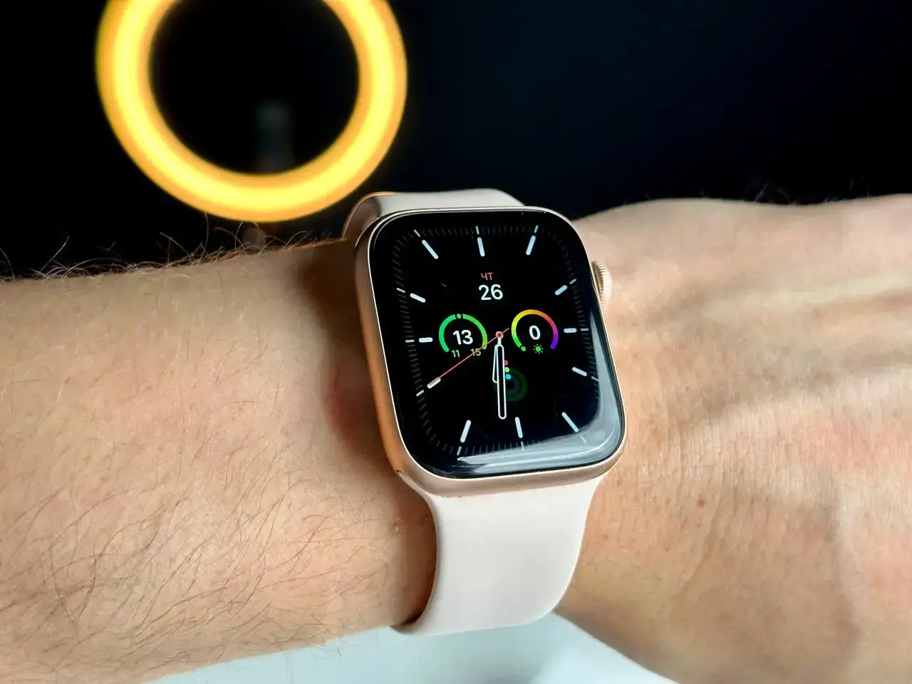 USED Apple Watch Series 5 GPS 44mm Gold Aluminum Case with Pink Sand Sport Band (MWVE2)