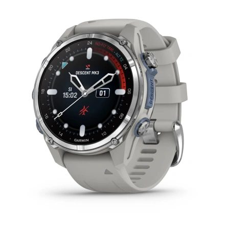 Смарт-часы Garmin Descen Mk3 – 43 mm Stainless Steel with Fog Gray Silicone Band (010-02753-03/04)