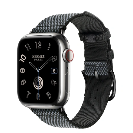 Apple Watch Hermès Series 9 GPS + Cellular 41mm Silver Stainless Steel Case with Denim/Noir Toile H Single Tour (MRQ43+MTJH3)