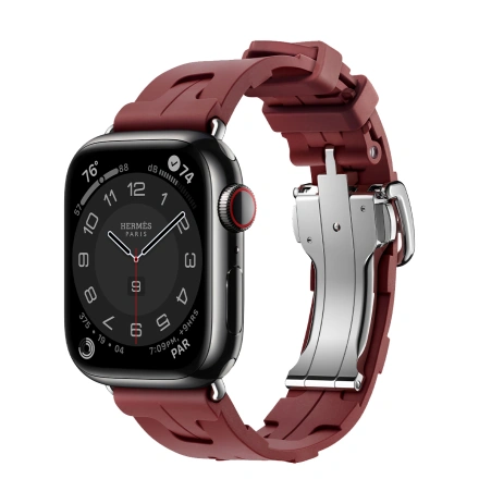 Apple Watch Hermès Series 9 GPS + Cellular 41mm Space Black Stainless Steel Case with Rouge H Kilim Single Tour (MRQ53+MTHW3)