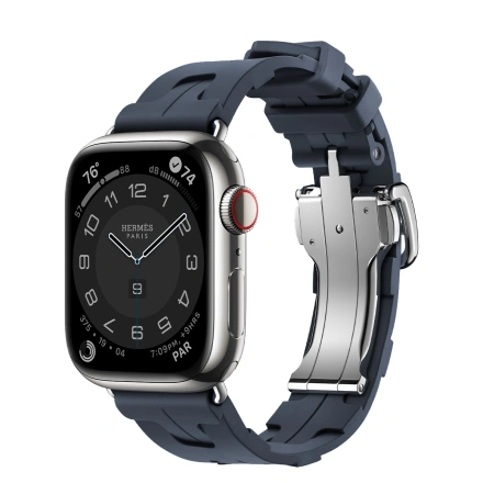 Apple Watch Hermès Series 9 GPS + Cellular 41mm Silver Stainless Steel Case with Navy Kilim Single Tour (MRQ43+MTHU3)