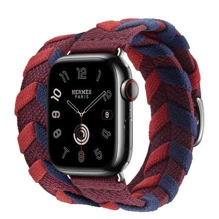 Apple Watch Hermès Series 9 GPS + Cellular 41mm Space Black Stainless Steel Case with Rouge H Bridon Double Tour (MRQ53+MTHN3)