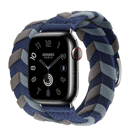 Apple Watch Hermès Series 9 GPS + Cellular 41mm Space Black Stainless Steel Case with Navy Bridon Double Tour (MRQ53+MTHP3)