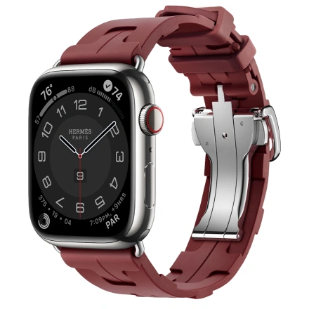 Apple Watch Hermès Series 9 GPS + Cellular 45mm Silver Stainless Steel Case with Rouge H Kilim Single Tour (MRQP3+MTJ13)