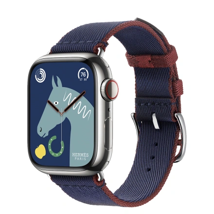 Apple Watch Hermès Series 9 GPS + Cellular 41mm Silver Stainless Steel Case with Navy/Rouge H Twill Jump Single Tour (MRQ43+MTHF3)