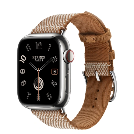 Apple Watch Hermès Series 9 GPS + Cellular 41mm Silver Stainless Steel Case with Gold/Ecru Toile H Single Tour (MRQ43+MTJG3)
