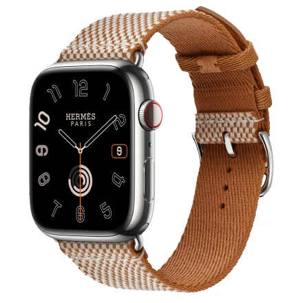Apple Watch Hermès Series 9 GPS + Cellular 45mm Silver Stainless Steel Case with Gold/Ecru Toile H Single Tour (MRQP3+MTJJ3)