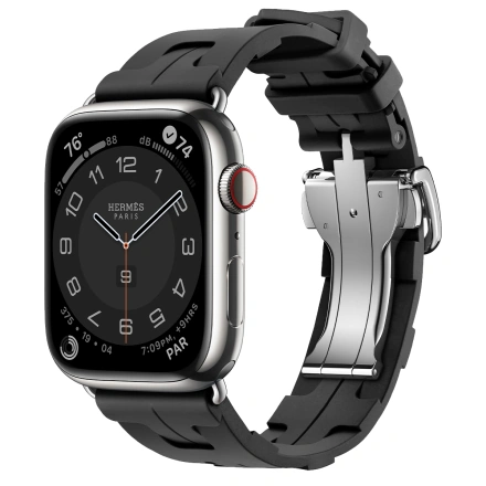 Apple Watch Hermès Series 9 GPS + Cellular 45mm Silver Stainless Steel Case with Noir Kilim Single Tour (MRQP3+MTHX3)