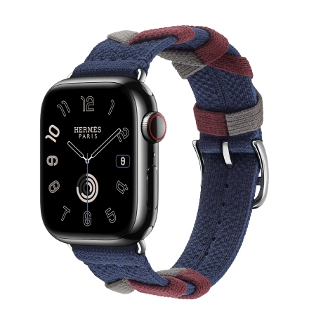 Apple Watch Hermès Series 9 GPS + Cellular 41mm Space Black Stainless Steel Case with Navy Bridon Single Tour (MRQ53+MTHM3)