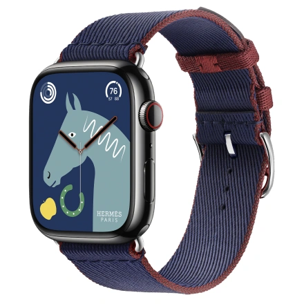 Apple Watch Hermès Series 9 GPS + Cellular 45mm Space Black Stainless Steel Case with Navy/Rouge H Twill Jump Single Tour (MRQQ3+MTHJ3)