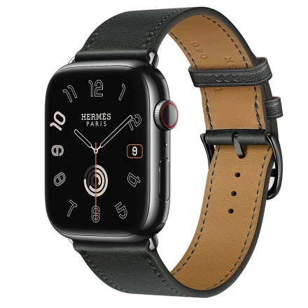 Apple Watch Hermès Series 9 GPS + Cellular 45mm Space Black Stainless Steel Case with Noir Simple Tour (MRQQ3+H078741CZ89)