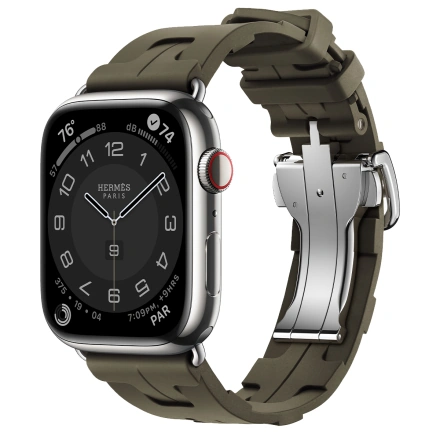 Apple Watch Hermès Series 9 GPS + Cellular 45mm Silver Stainless Steel Case with Kaki Kilim Single Tour (MRQP3+MTJ23)