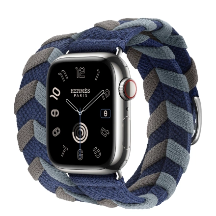 Apple Watch Hermès Series 9 GPS + Cellular 41mm Silver Stainless Steel Case with Navy Bridon Double Tour (MRQ43+MTHP3)