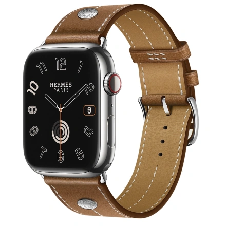 Apple Watch Hermès Series 9 GPS + Cellular 45mm Silver Stainless Steel Case with Fauve Barenia calfskin Single Tour (MRQP3+H0002581J34)
