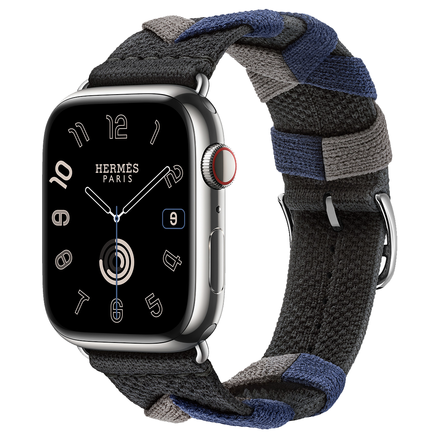 Apple Watch Hermès Series 9 GPS + Cellular 45mm Silver Stainless Steel Case with Noir Bridon Single Tour (MRQ43+MTHQ3)