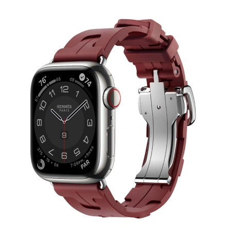 Apple Watch Hermès Series 9 GPS + Cellular 41mm Silver Stainless Steel Case with Rouge H Kilim Single Tour (MRQ43+MTHW3)