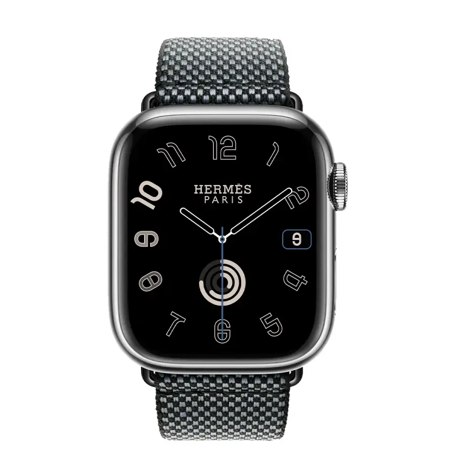Apple Watch Hermès Series 9 GPS + Cellular 41mm Silver Stainless Steel Case with Denim/Noir Toile H Single Tour (MRQ43+MTJH3)