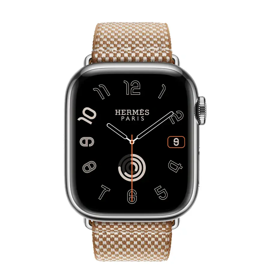 Apple Watch Hermès Series 9 GPS + Cellular 41mm Silver Stainless Steel Case with Gold/Ecru Toile H Single Tour (MRQ43+MTJG3)