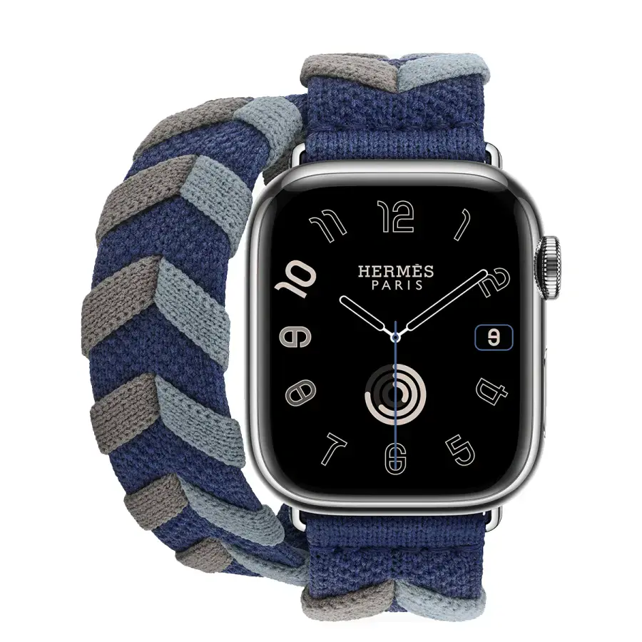 Apple Watch Hermès Series 9 GPS + Cellular 41mm Silver Stainless Steel Case with Navy Bridon Double Tour (MRQ43+MTHP3)