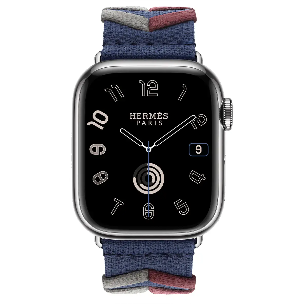 Apple Watch Hermès Series 9 GPS + Cellular 41mm Silver Stainless Steel Case with Navy Bridon Single Tour (MRQ43+MTHM3)