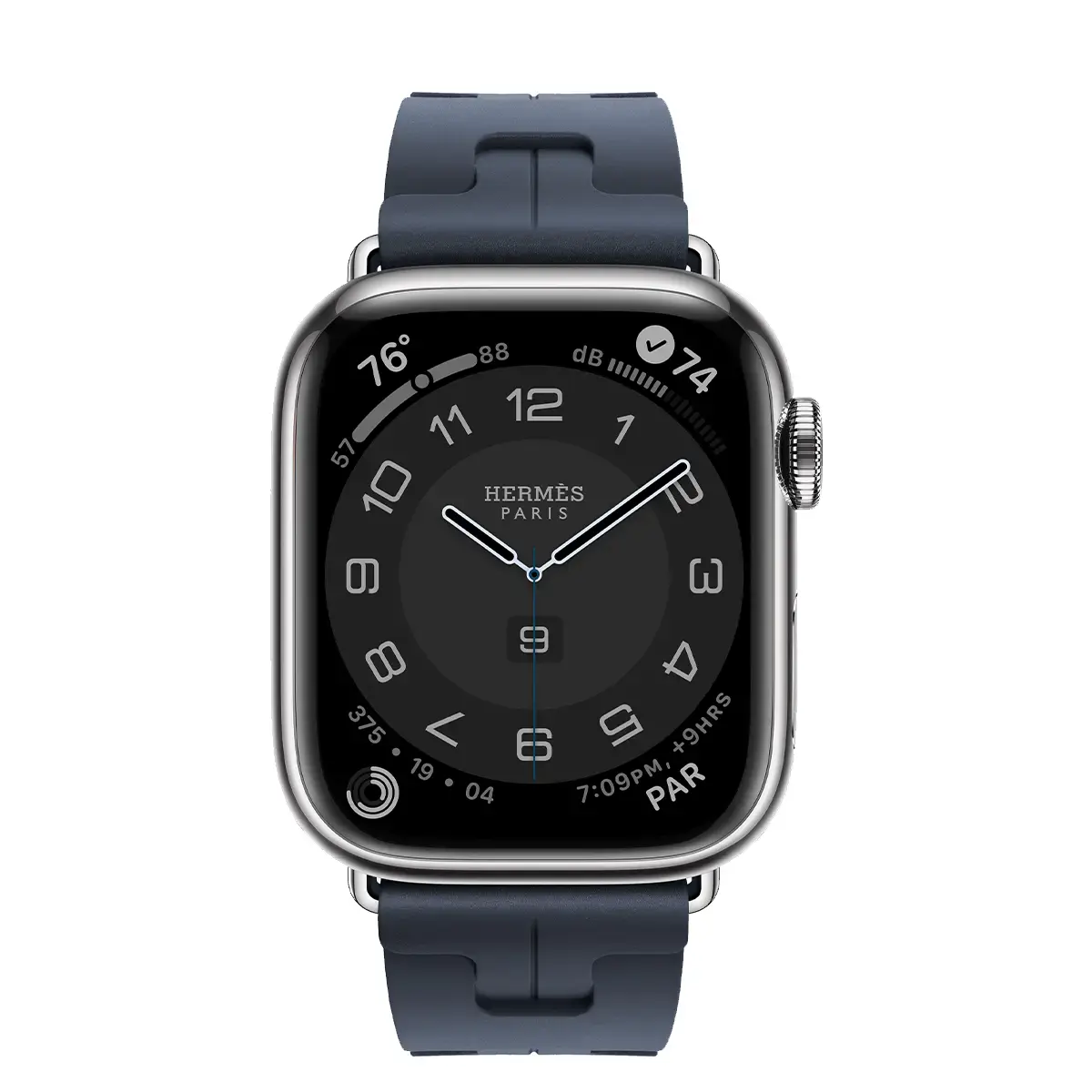 Apple Watch Hermès Series 9 GPS + Cellular 41mm Silver Stainless Steel Case with Navy Kilim Single Tour (MRQ43+MTHU3)