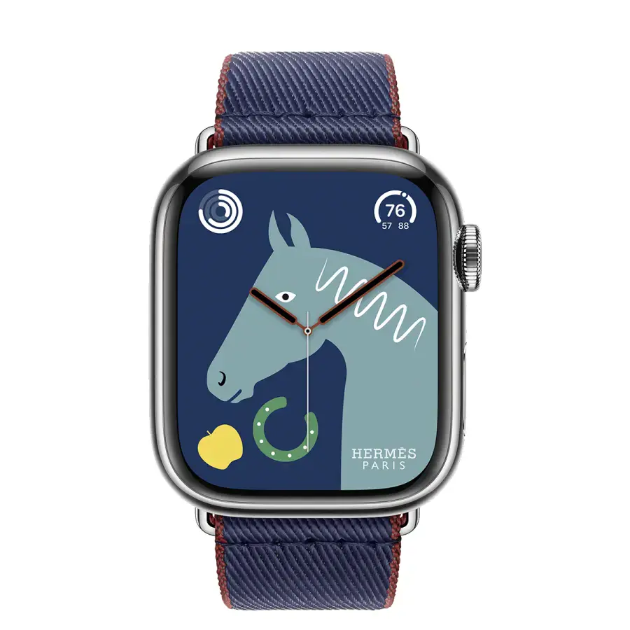 Apple Watch Hermès Series 9 GPS + Cellular 41mm Silver Stainless Steel Case with Navy/Rouge H Twill Jump Single Tour (MRQ43+MTHF3)