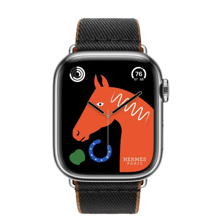 Apple Watch Hermès Series 9 GPS + Cellular 41mm Silver Stainless Steel Case with Noir/Gold Twill Jump Single Tour (MRQ43+MTHE3)