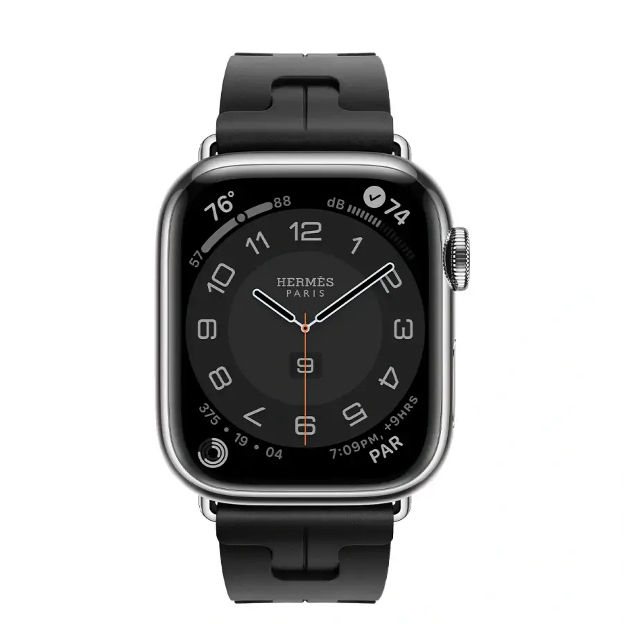 Apple Watch Hermès Series 9 GPS + Cellular 41mm Silver Stainless Steel Case with Noir Kilim Single Tour (MRQ43+MTHT3)