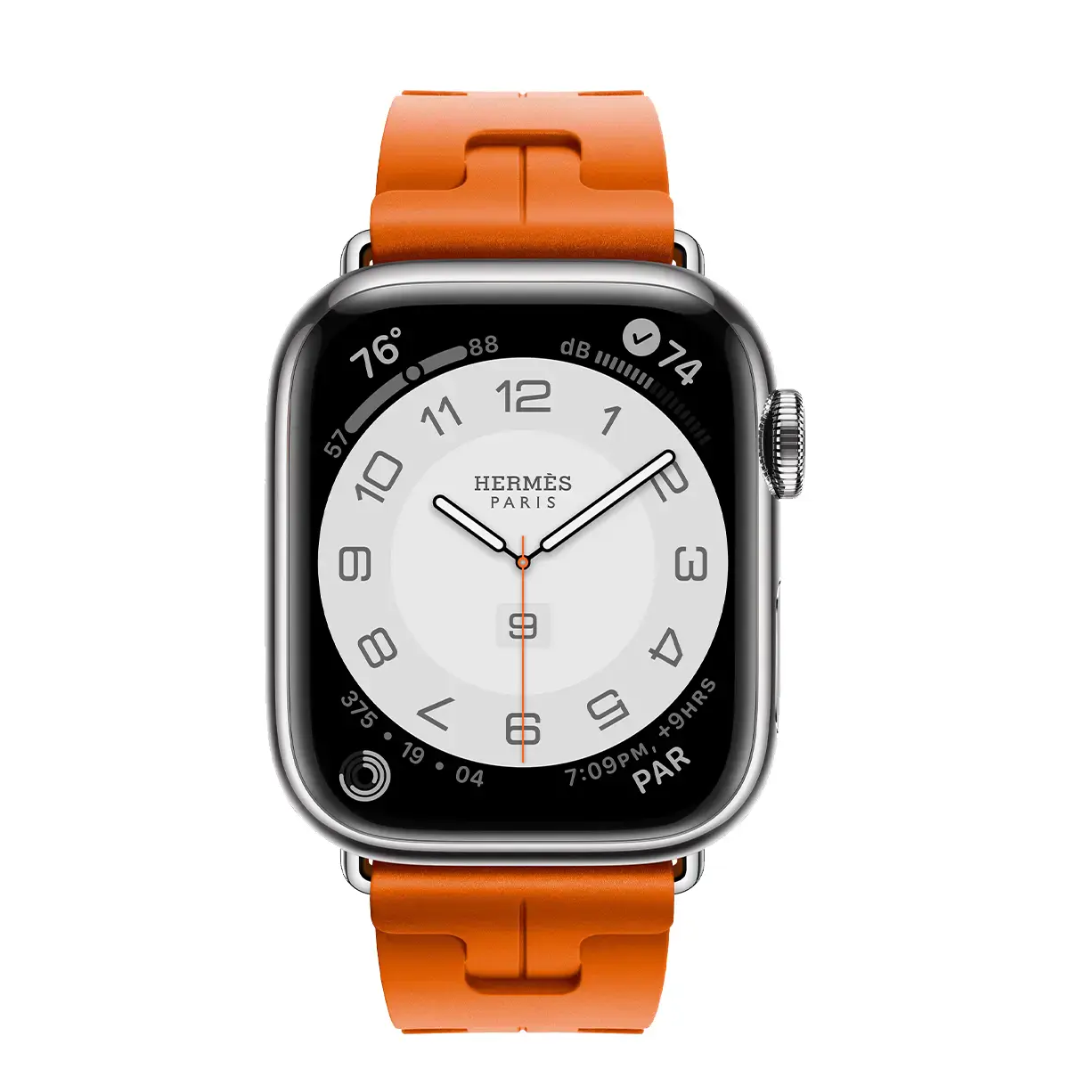 Apple Watch Hermès Series 9 GPS + Cellular 41mm Silver Stainless Steel Case with Orange Kilim Single Tour (MRQ43+MTHV3)