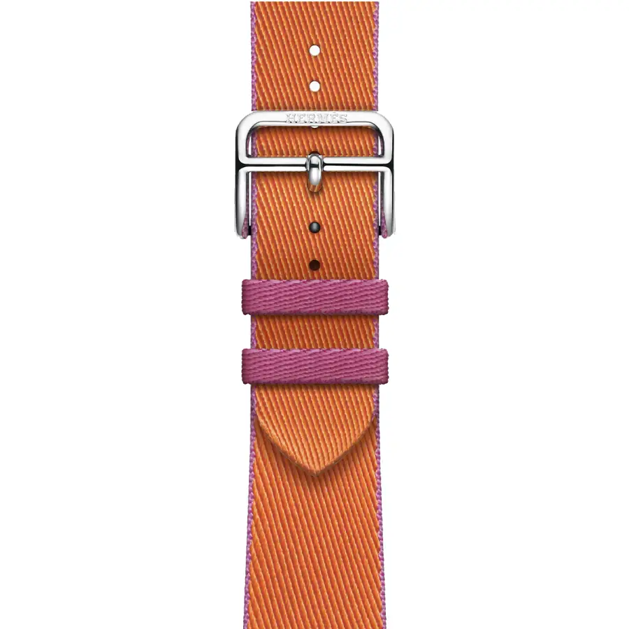 Apple Watch Hermès Series 9 GPS + Cellular 41mm Silver Stainless Steel Case with Orange/Rose Mexico Twill Jump Single Tour (MRQ43+MTHG3)